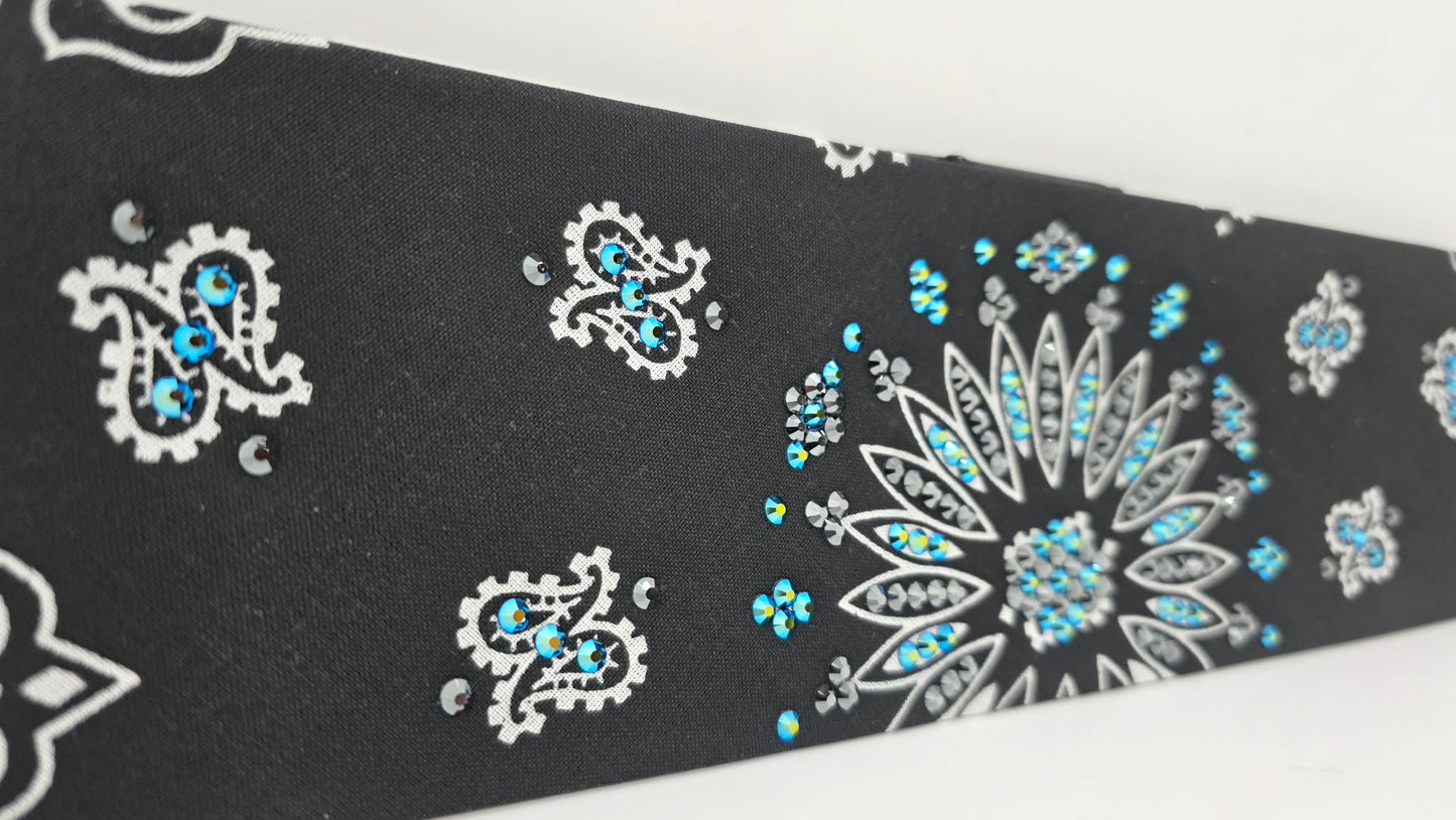 Black Paisley Bandana with Jet Shimmer and Black Austrian Crystals (E60113)