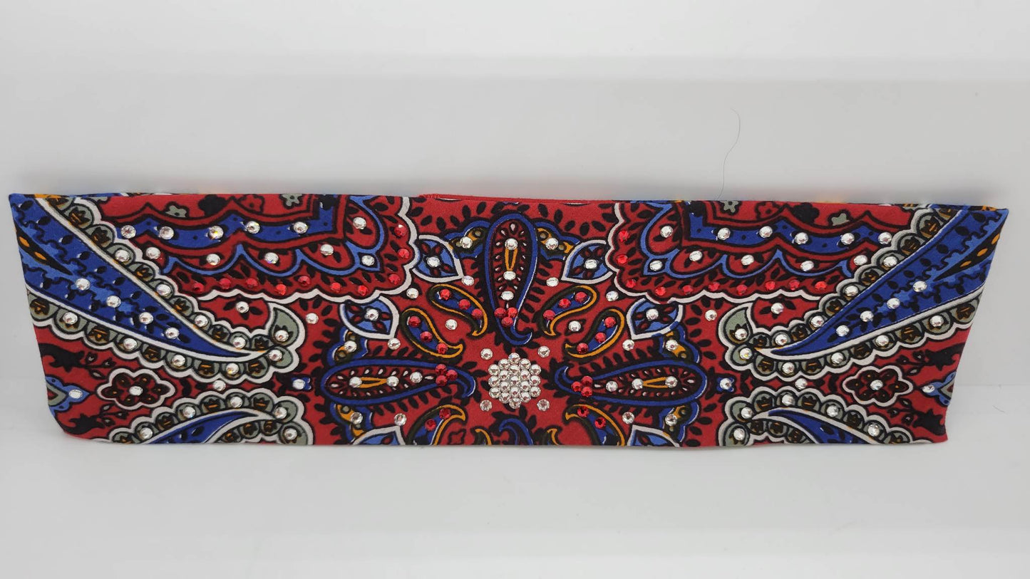 Red Indian Bandana with Red and Diamond Clear Austrian Crystals (Sku1201)