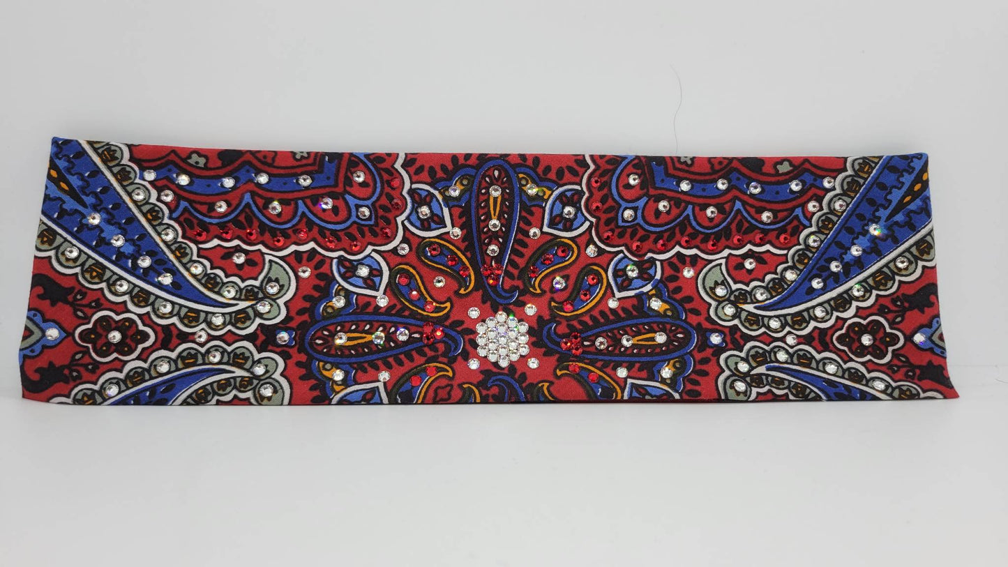 Red Indian Bandana with Red and Diamond Clear Austrian Crystals (Sku1201)