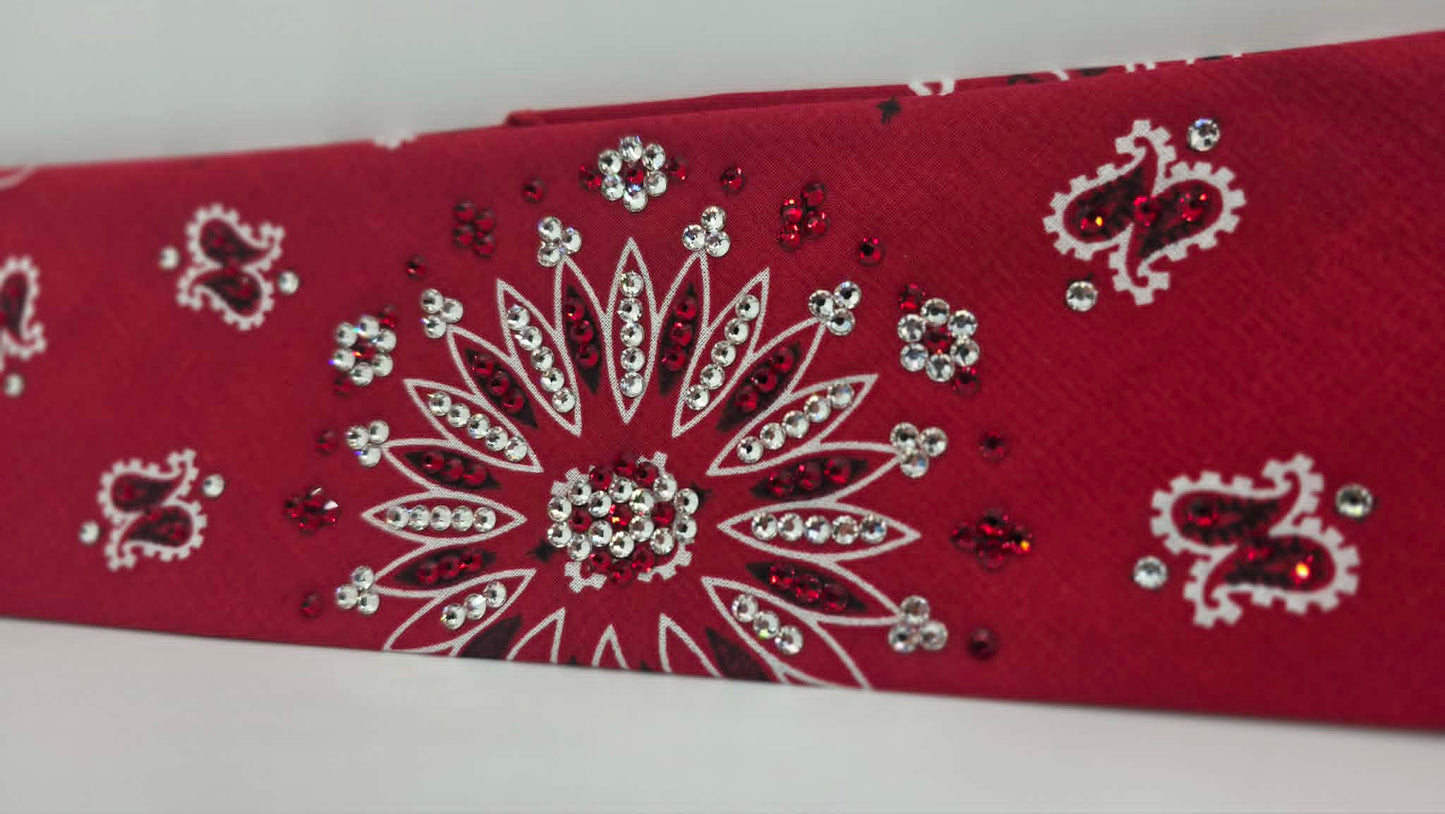 Red Paisley Bandana with Red and Diamond Clear Austrian Crystals (E60152)