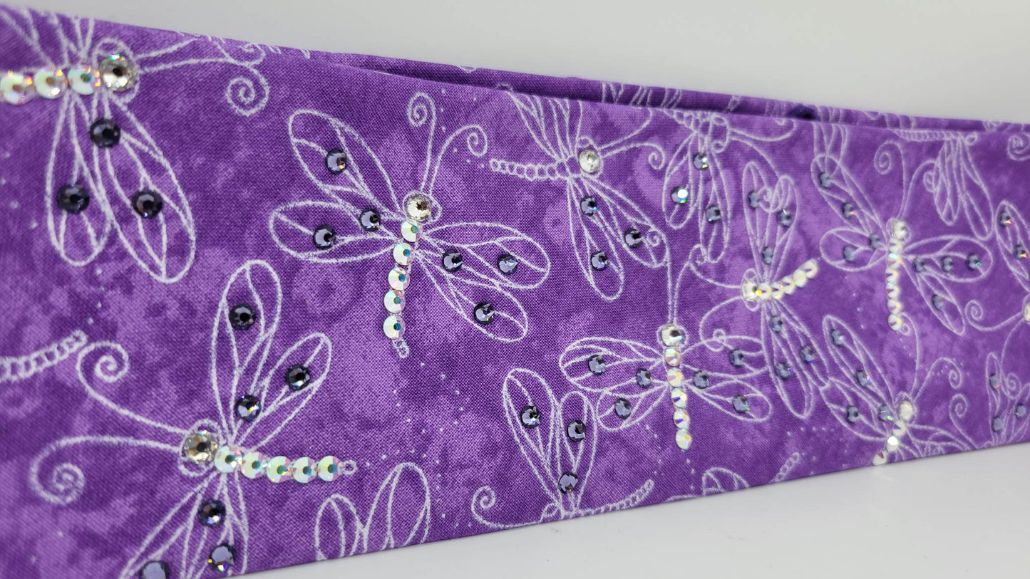 Purple Dragonfly Bandana with Purple, Aurora Borealis and Diamond Clear Austrian Crystals (Sku1260)