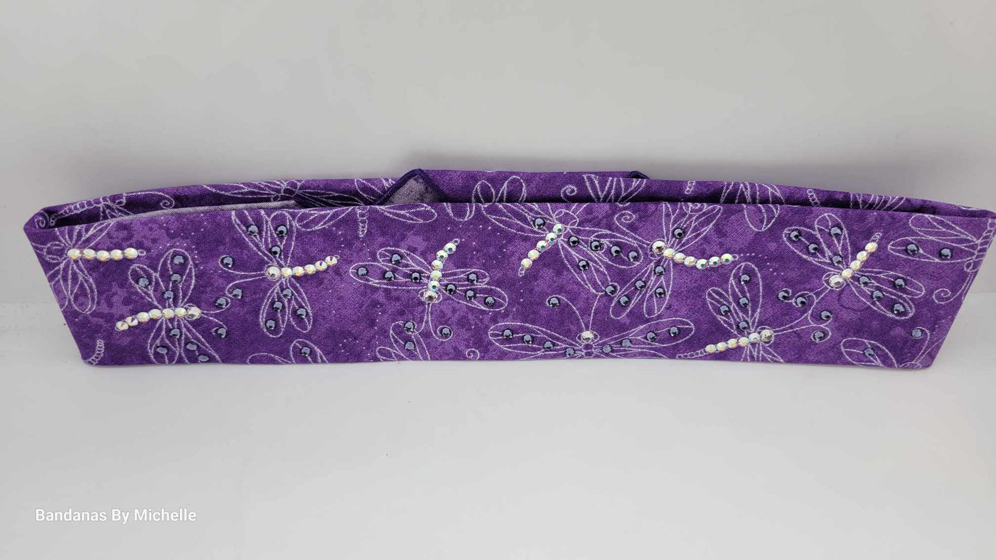 Narrow Purple Dragonfly Bandana with Purple and Aurora Borealis Austrian Crystals (Sku1261)