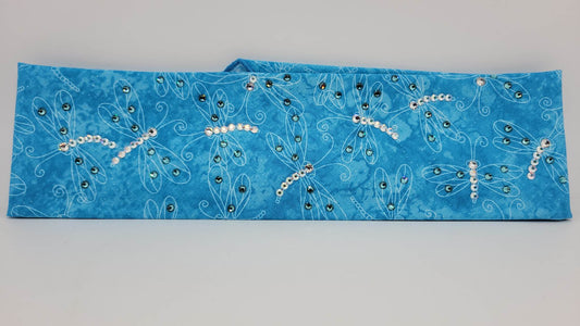 Blue Dragonfly Bandana with Light Blue and Aurora Borealis Austrian Crystals (Sku1262)