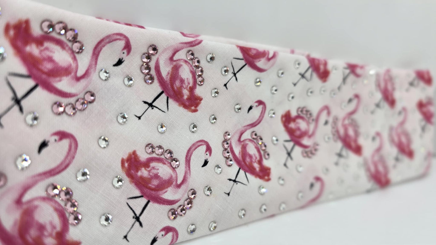 EXTRA BLING - Pink Flamingo Bandana with Pink and Diamond Clear Austrian Crystals (sku6378)