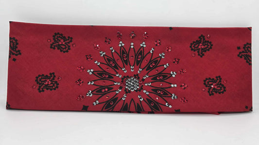 EXTRA BLING - Large Red Paisley Bandana with Red and Black Austrian Crystals (sku6409)