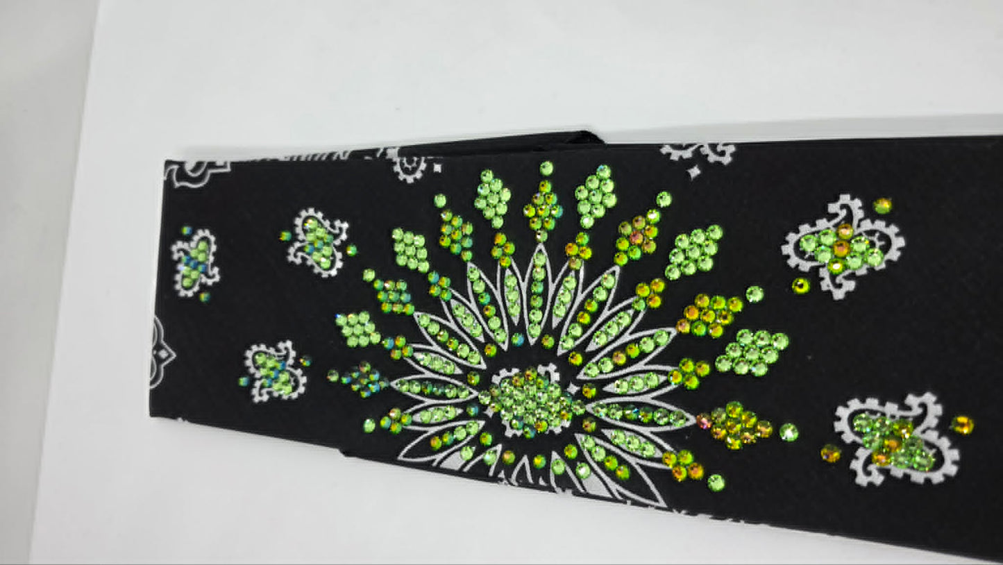 LeeAnnette Black Paisley Bandana with Vitrail and Peridot Austrian Crystals (L40256)
