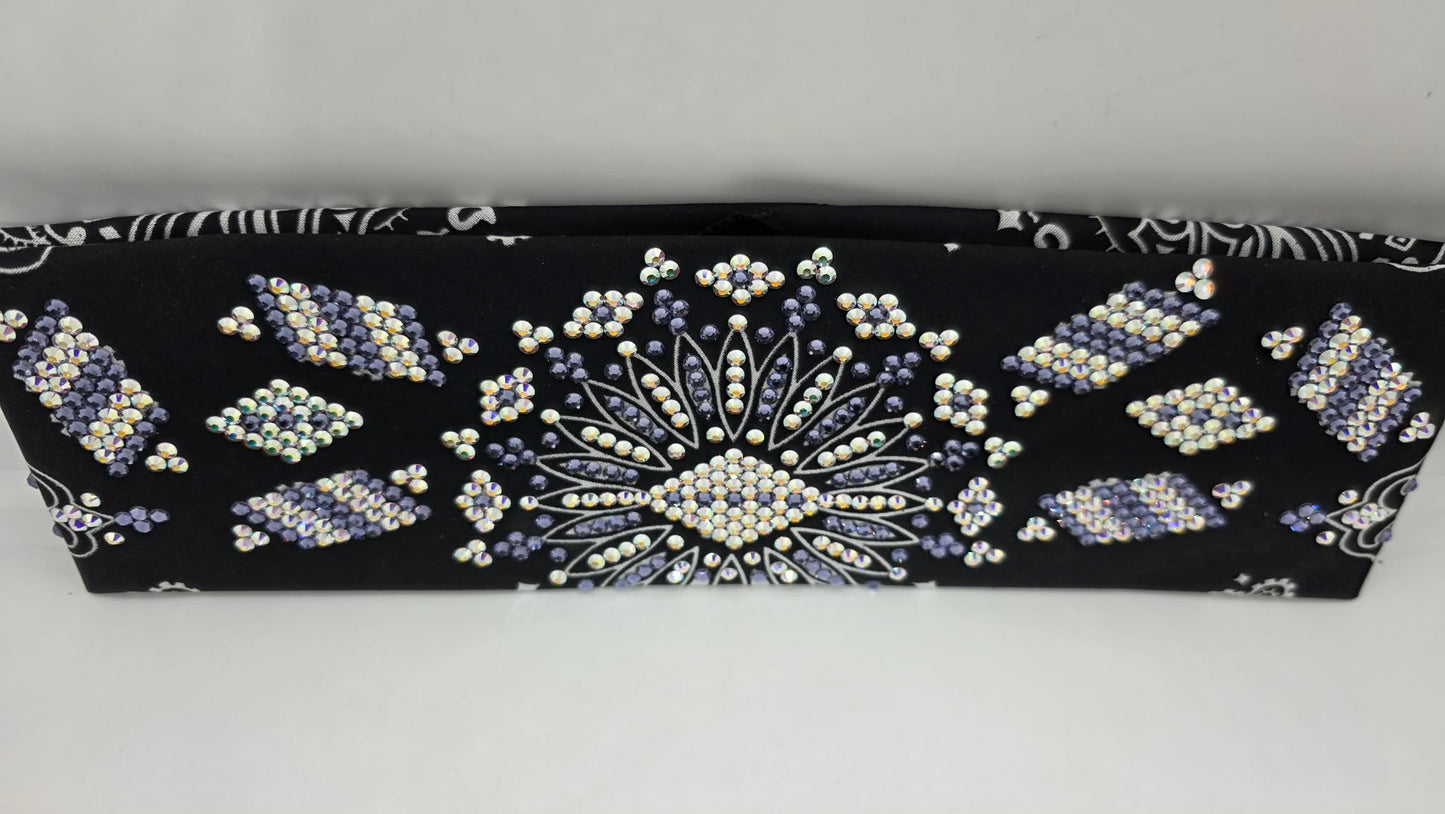 Super LeeAnnette Black Paisley Bandana with Light Purple and Aurora Borealis Austrian Crystals (S48107)