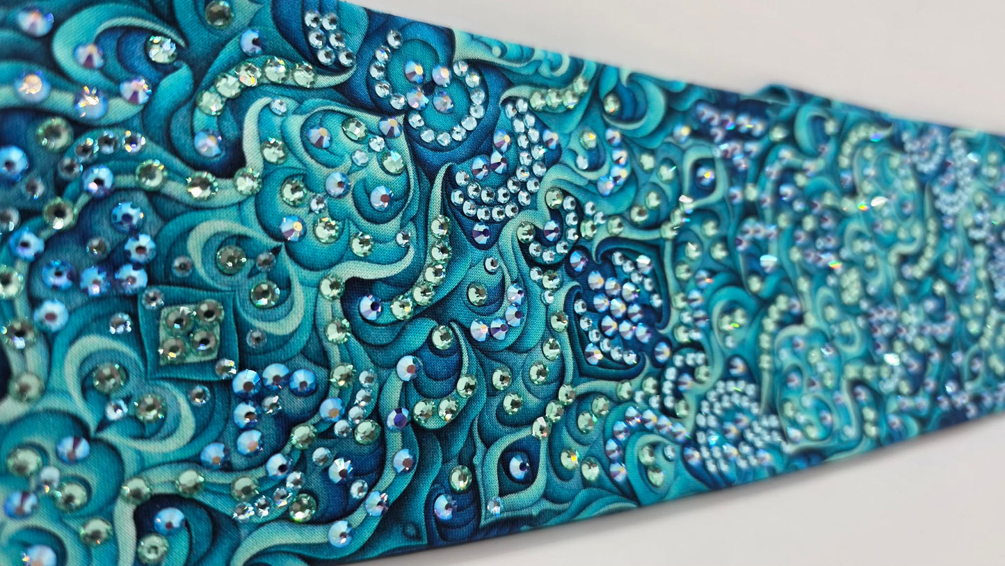 Super LeeAnnette Turquoise and Blue Kaleidoscope Bandana with Blue Shimmer, Aqua and Caribbean Sea Austrian Crystals (S48138)