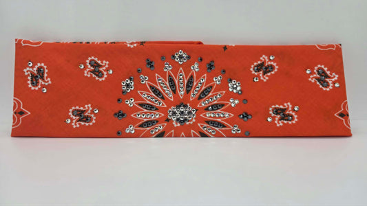 Orange Paisley Bandana with Black and Diamond Clear Austrian Crystals (E60153)