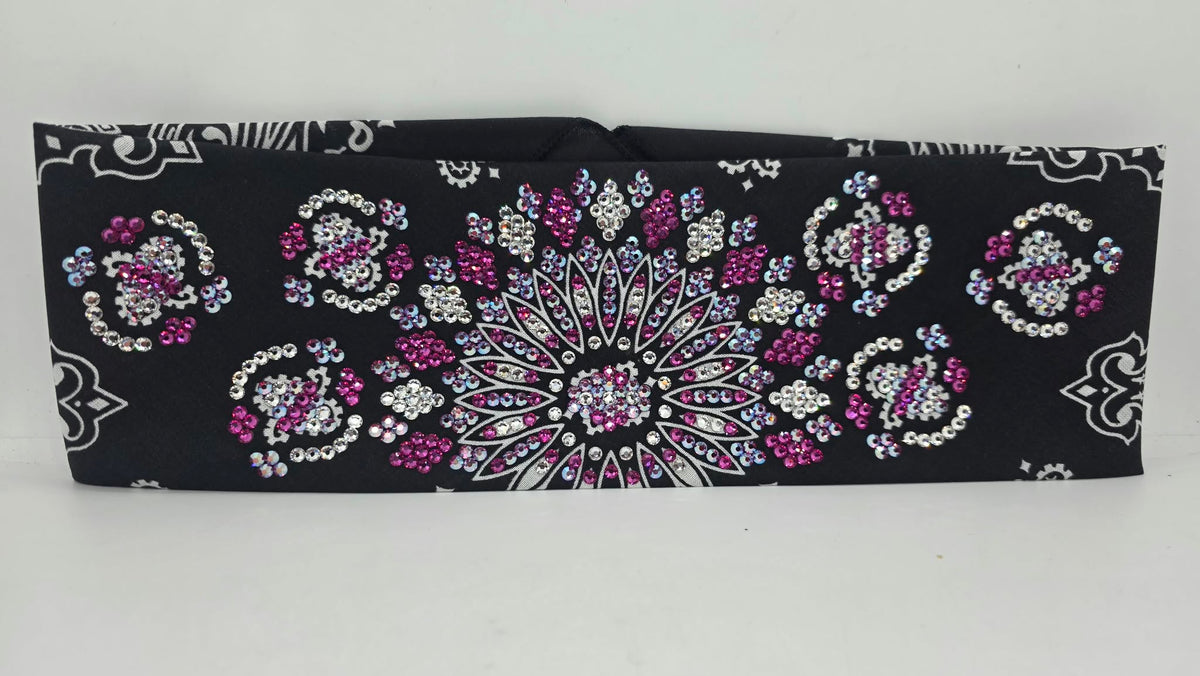 Super LeeAnnette Black Paisley Bandana with Fuchsia, Fuchsia Shimmer and Clear Austrian Crystals (S48198)