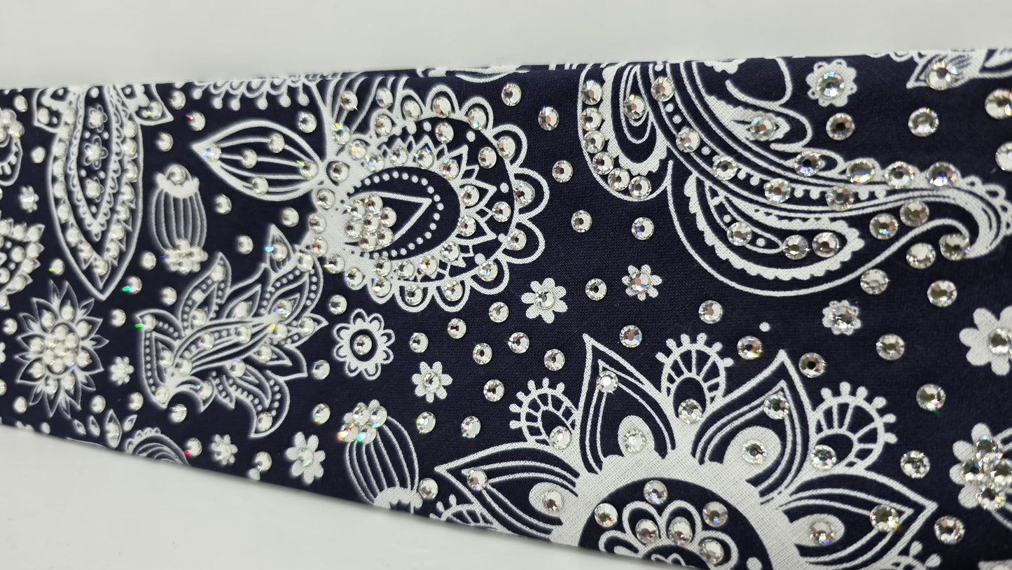 LeeAnnette White on Blue Paisley Bandana with Diamond Clear Austrian Crystals (L40240)
