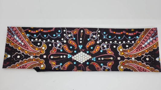 Black and Coral Indian with Orange, Turquoise and Diamond Clear Austrian Crystals (Sku1409)