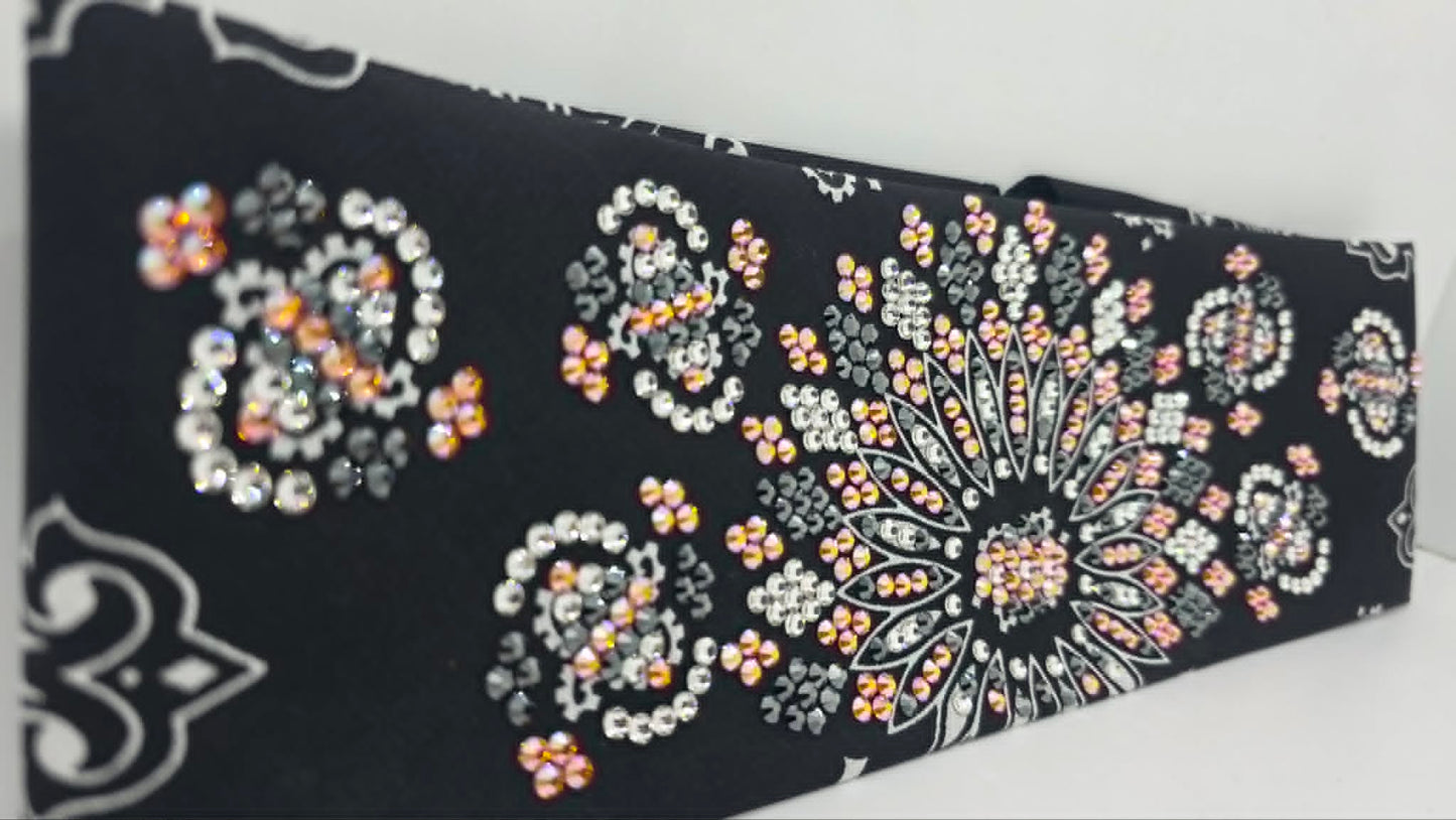 Super LeeAnnette Black Paisley Bandana with Black, Lava and Diamond Clear Austrian Crystals (S48166)