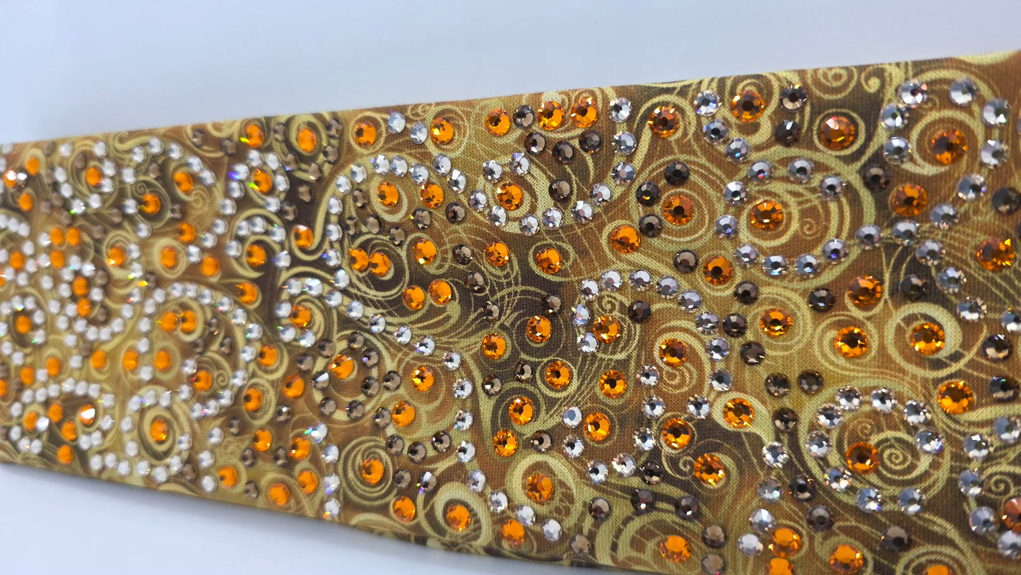 Super LeeAnnette Yellow Scrolls Bandana with Brown, Honey and Orange Austrian Crystals (S48131)