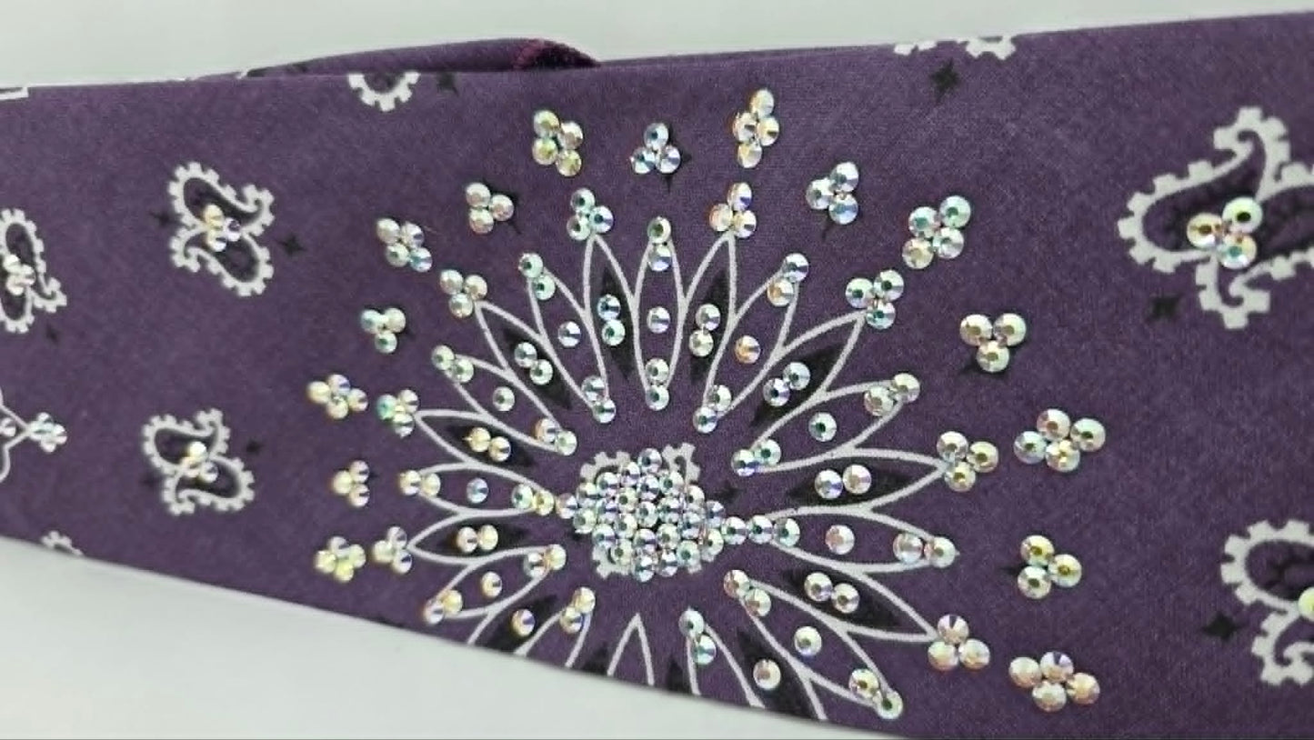 Plum Paisley Bandana with Aurora Borealis Austrian Crystals (E60135)