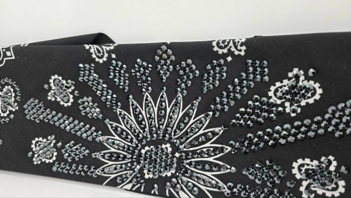 Super LeeAnnette Black Paisley Bandana with Black Austrian Crystals (S48156)