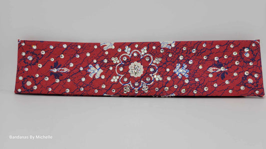 Narrow Red Crackle Bandana with Diamond Clear Austrian Crystals (Sku1440)