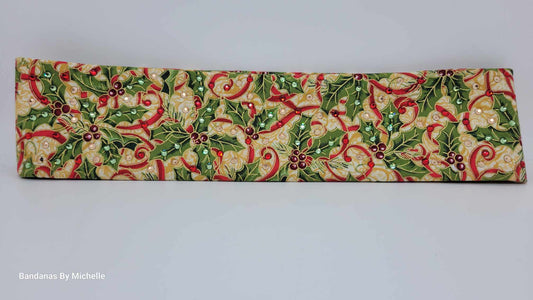 Narrow Holly Bandana with Red, Light Green and Rose Gold Austrian Crystals (Sku1442)