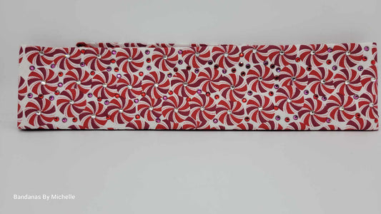 Narrow Peppermint Candies Bandana with Red, Fuchsia and Diamond Clear Austrian Crystals (Sku1445)