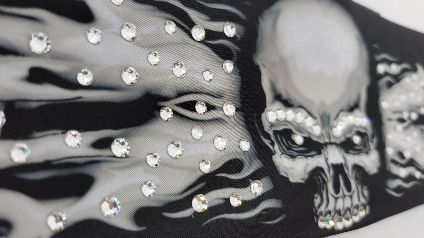 Flame Skull Bandana with Diamond Clear Austrian Crystals (Sku1522)