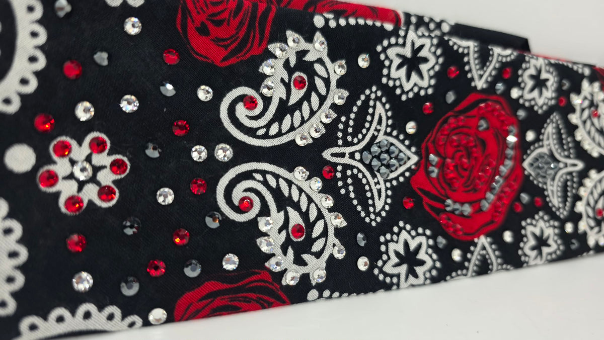 Rose Bandana with Red, Black and Diamond Clear Austrian Crystals (E60165)