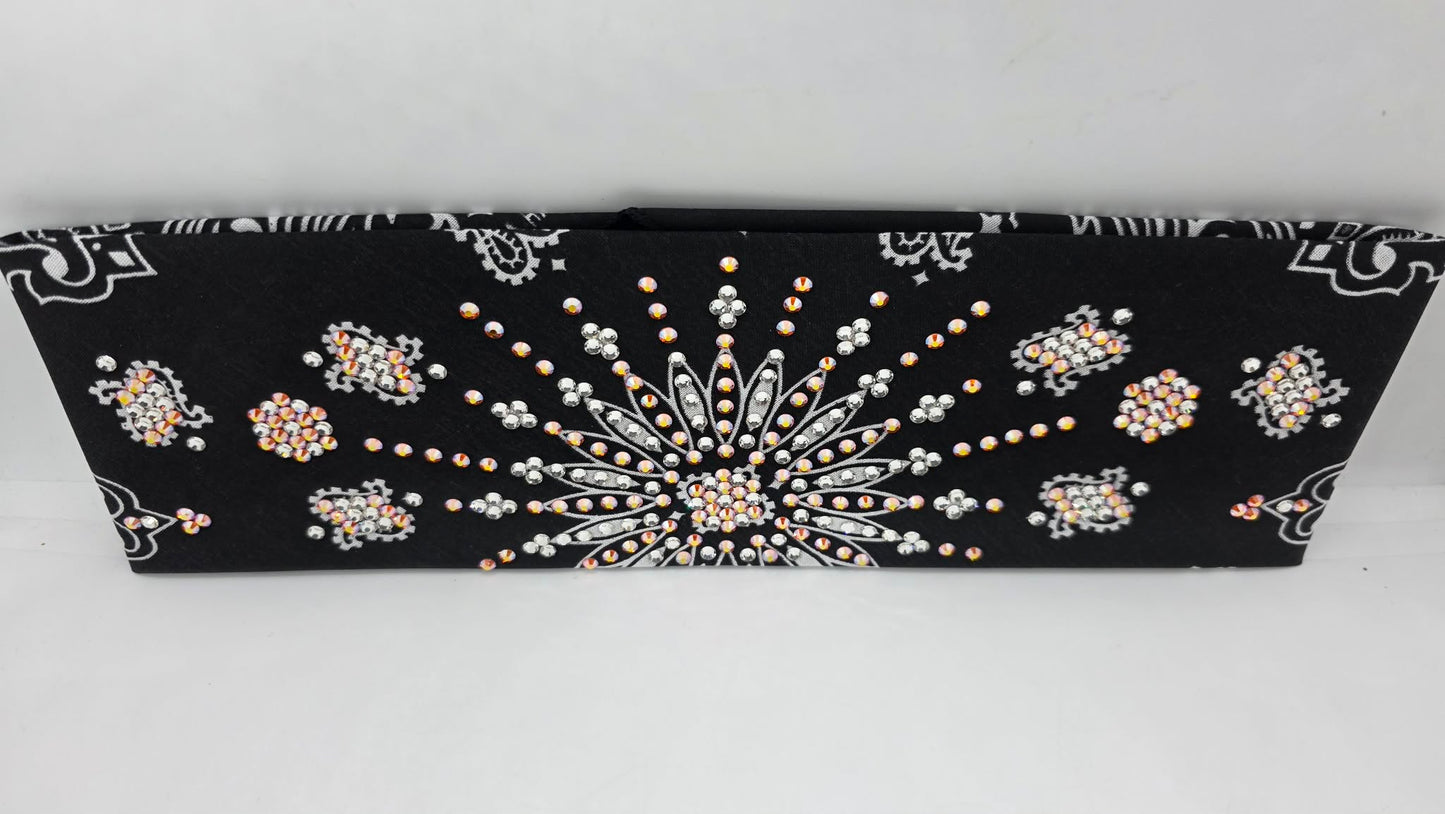 LeeAnnette Black Paisley Bandana with Sun Shimmer and Diamond Clear Austrian Crystals (L40211)