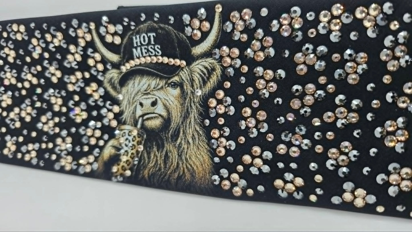 Super LeeAnnette Highlander Cows Bandana with Honey and Black Austrian Crystals (S48173)