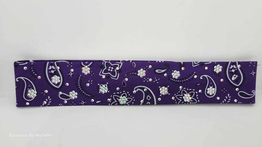 Narrow Purple Scatter Paisley Bandana with Aurora Borealis Austrian Crystals (Sku1686)