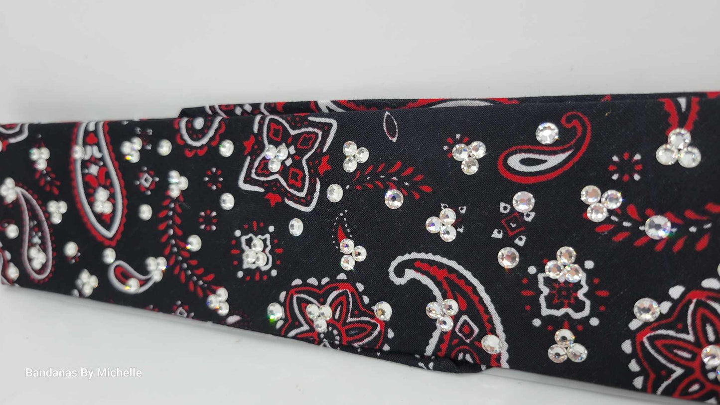 Narrow Black and Red Scatter Paisley with Diamond Clear Austrian Crystals (Sku1687)