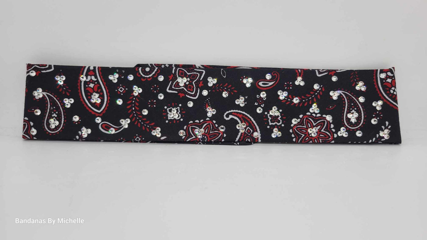 Narrow Black and Red Scatter Paisley with Diamond Clear Austrian Crystals (Sku1687)