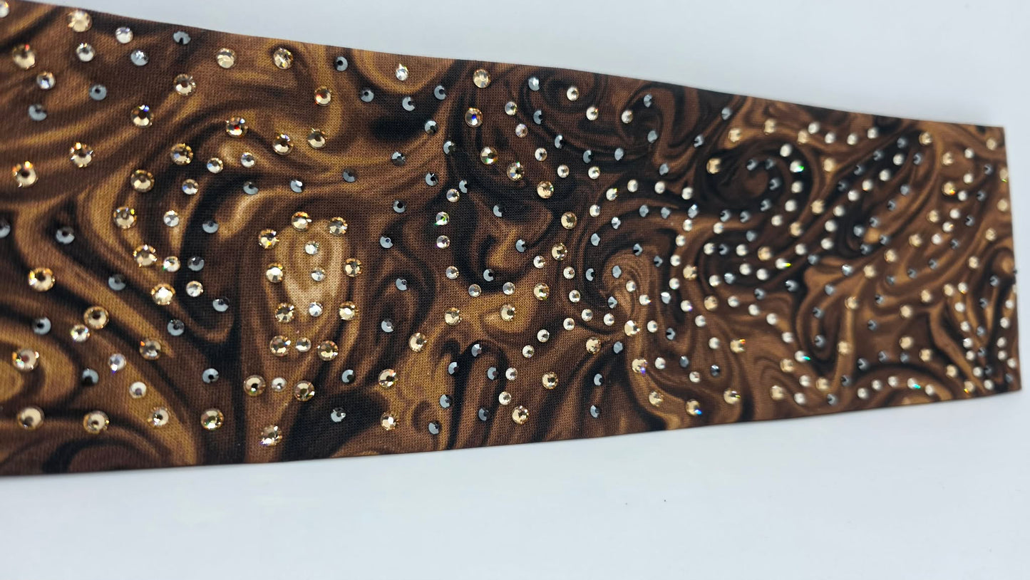 LeeAnnette Brown Marble Bandana with Golden Brown, Honey and Black Austrian Crystals (L40230)