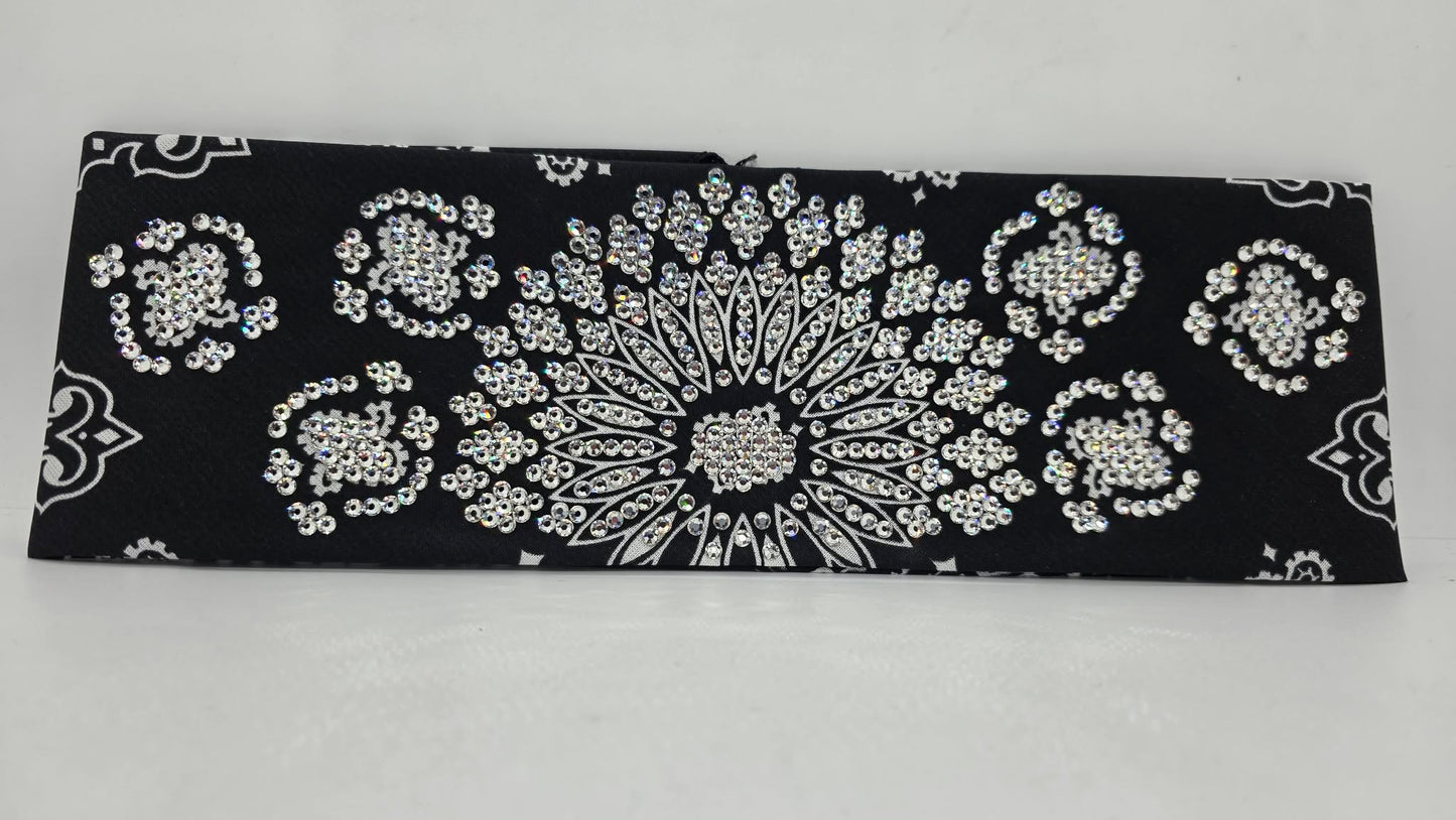 Super LeeAnnette Black Paisley Bandana with Diamond Clear Austrian Crystals (S48184)