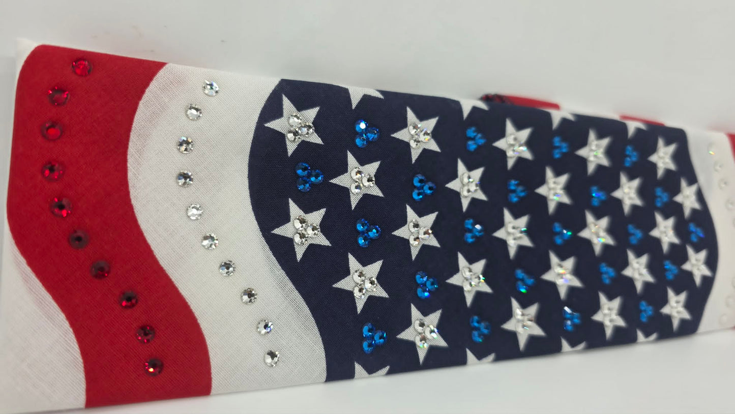 EXTRA BLING - Flag Bandana with Red, Blue and Diamond Clear Austrian Crystals (sku6399)
