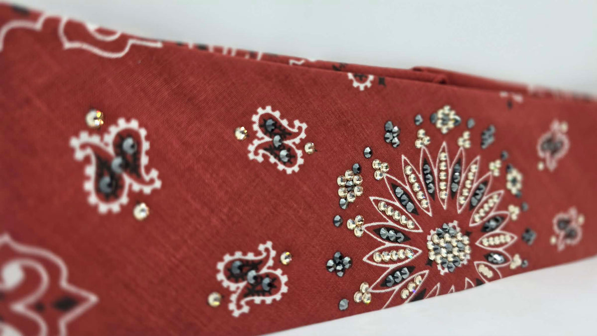 Terracotta Paisley Bandana with Black and Honey Austrian Crystals (E60165)