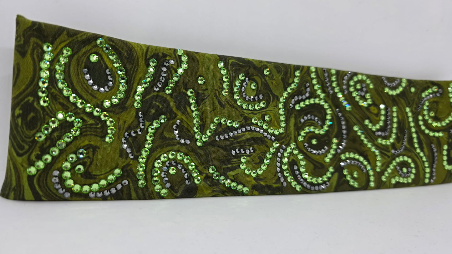 Super LeeAnnette Olive Green Oil Slick Bandana with Peridot and Black Austrian Crystals (S48151)
