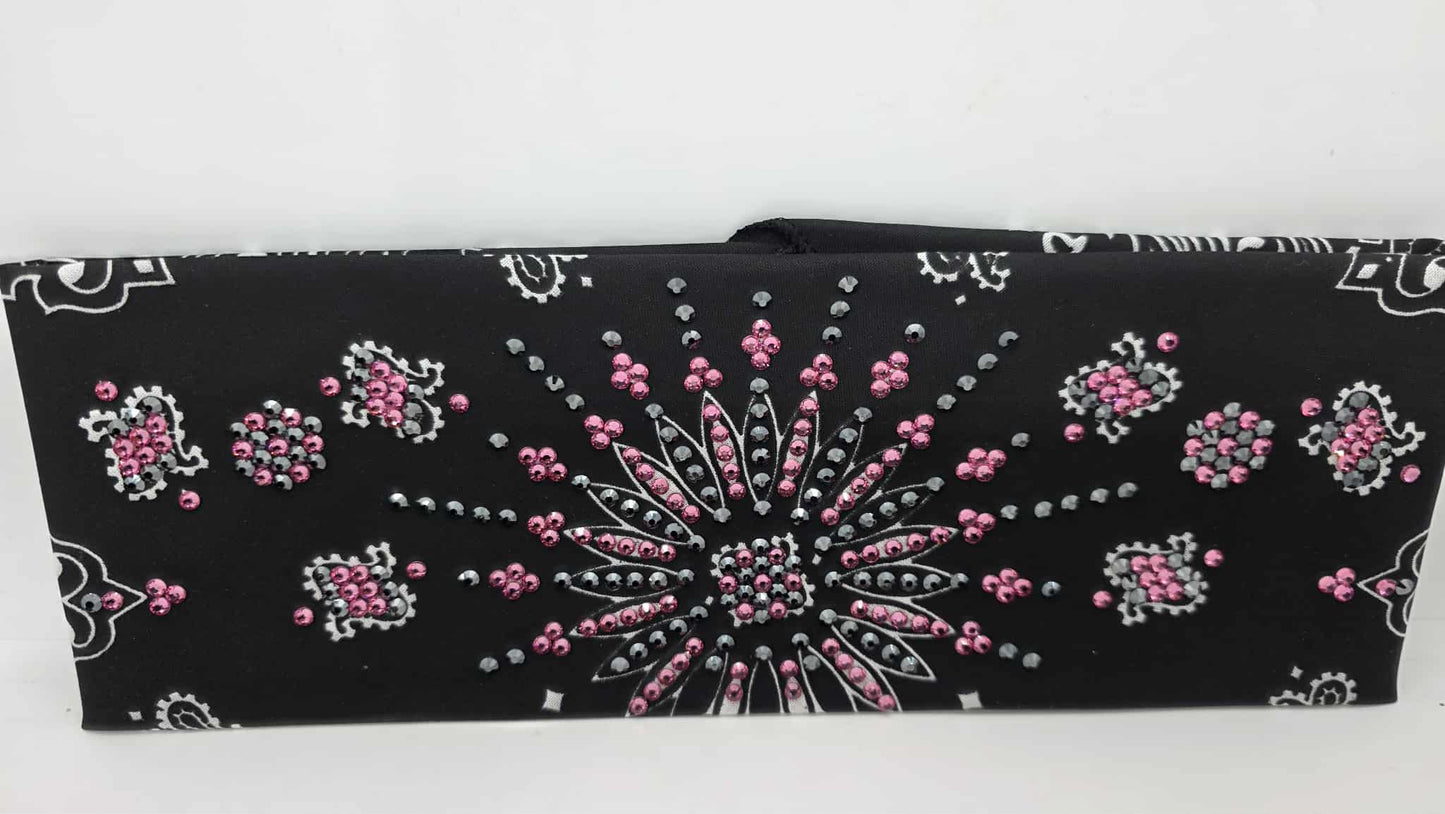 LeeAnnette Black Paisley Bandana with Rose and Black Austrian Crystals (sku40109)