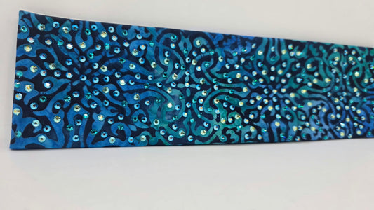 LeeAnnette Blue/Turquoise Batik Bandana with Capri Shimmer and Peridot Shimmer Austrian Crystals (L40291)