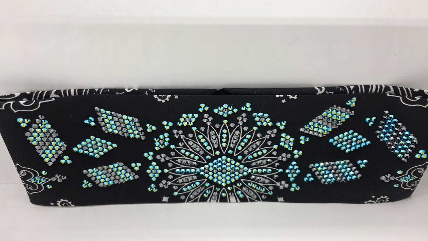 Super LeeAnnette Black Paisley Bandana with Jet Shimmer and Black Austrian Crystals (S48126)