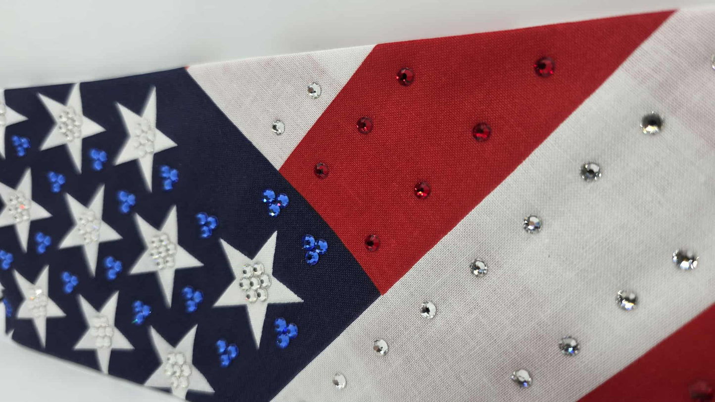 EXTRA BLING - Stars and Strips Bandana with Red, Blue and Diamond Clear Austrian Crystals (sku6400)