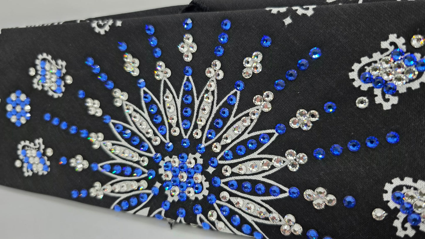 LeeAnnette Black Paisley Bandana with Sapphire and Diamond Clear Austrian Crystals (L40242)