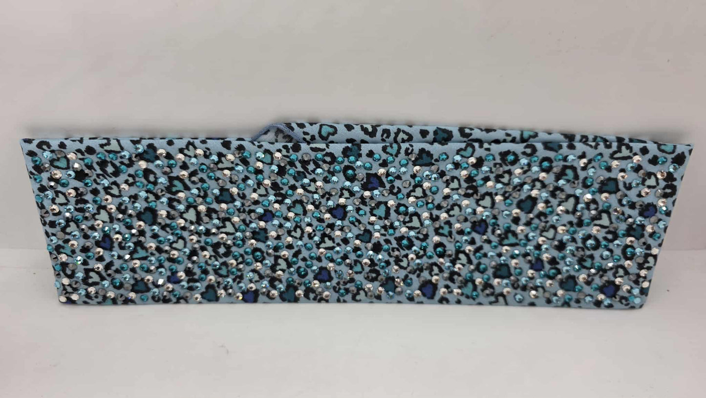 Super LeeAnnette Blue Leopard Hearts Bandana with Light Blue, Bright Blue, Black and Diamond Clear Austrian Crystals (sku40085)