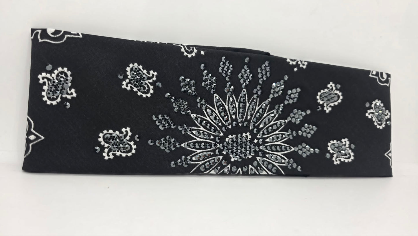 LeeAnnette Black Paisley Bandana with Black Austrian Crystals (L40248)