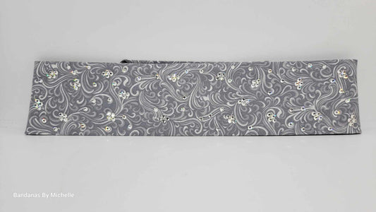 Narrow Gray Scroll Bandana with Diamond Clear Austrian Crystals (Sku1830)