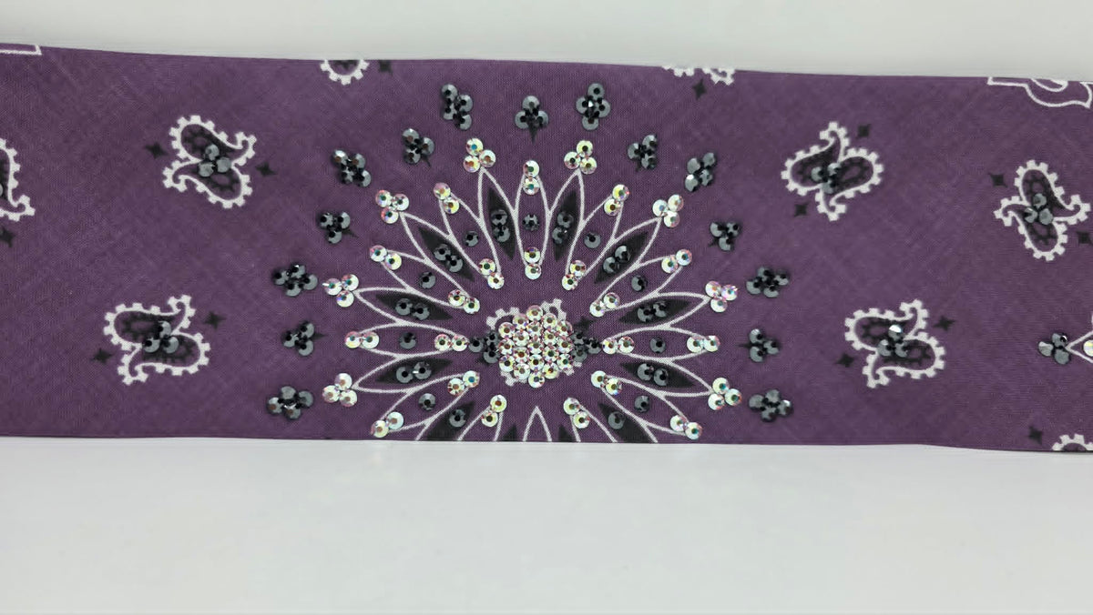 Plum Paisley Bandana with Black and Aurora Borealis Austrian Crystals (E60149)