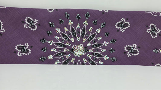 Plum Paisley Bandana with Black and Aurora Borealis Austrian Crystals (E60149)