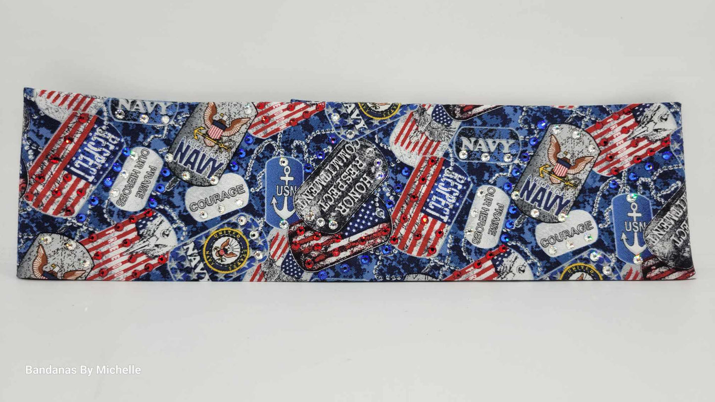 Navy Bandana with Austrian Crystals (Sku1886)