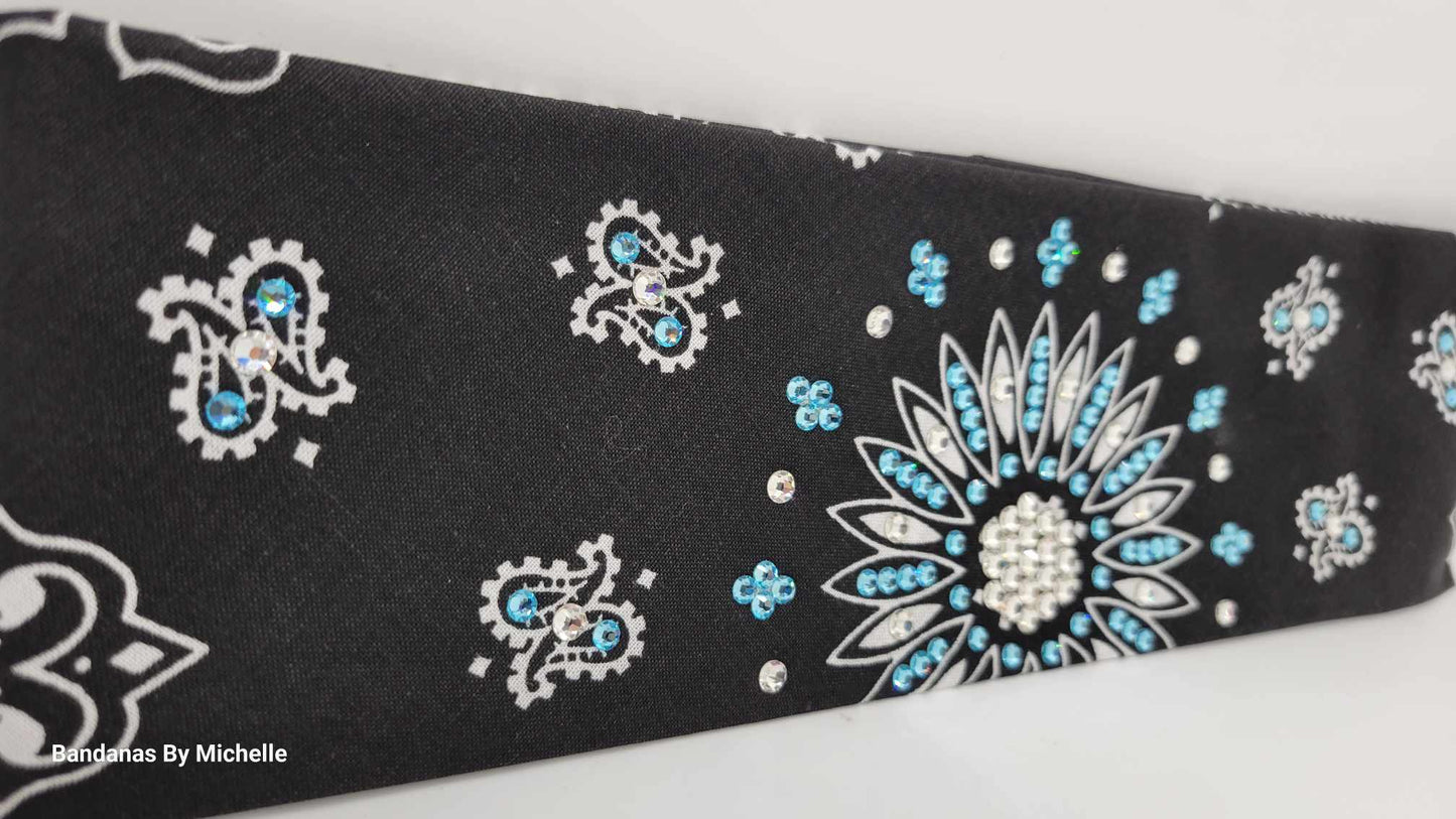 Black Paisley with Turquoise and Diamond Clear Austrian Crystals (Sku1902)