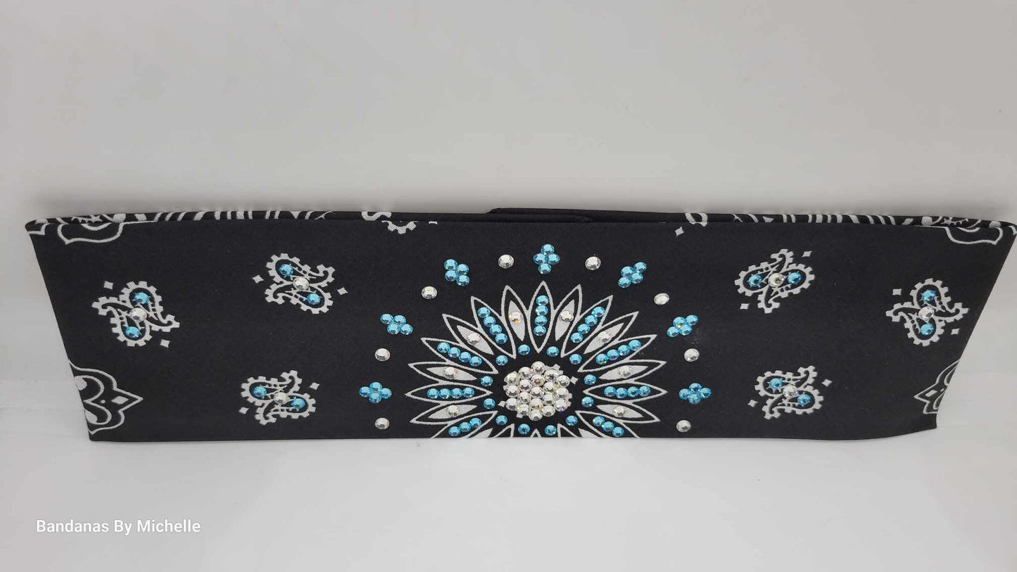 Black Paisley with Turquoise and Diamond Clear Austrian Crystals (Sku1902)