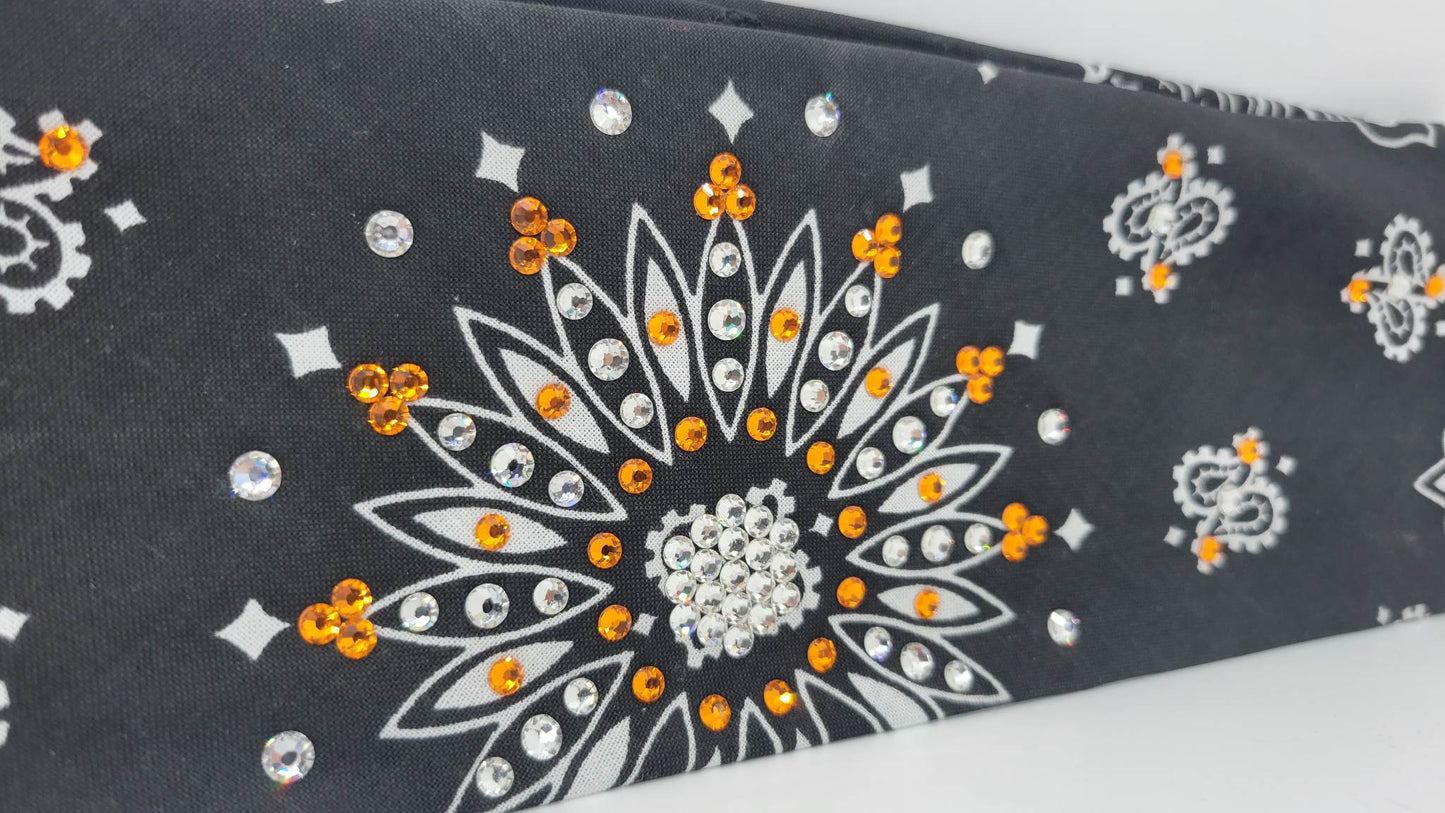 Black Paisley with Orange and Diamond Clear Austrian Crystals (Sku1908)