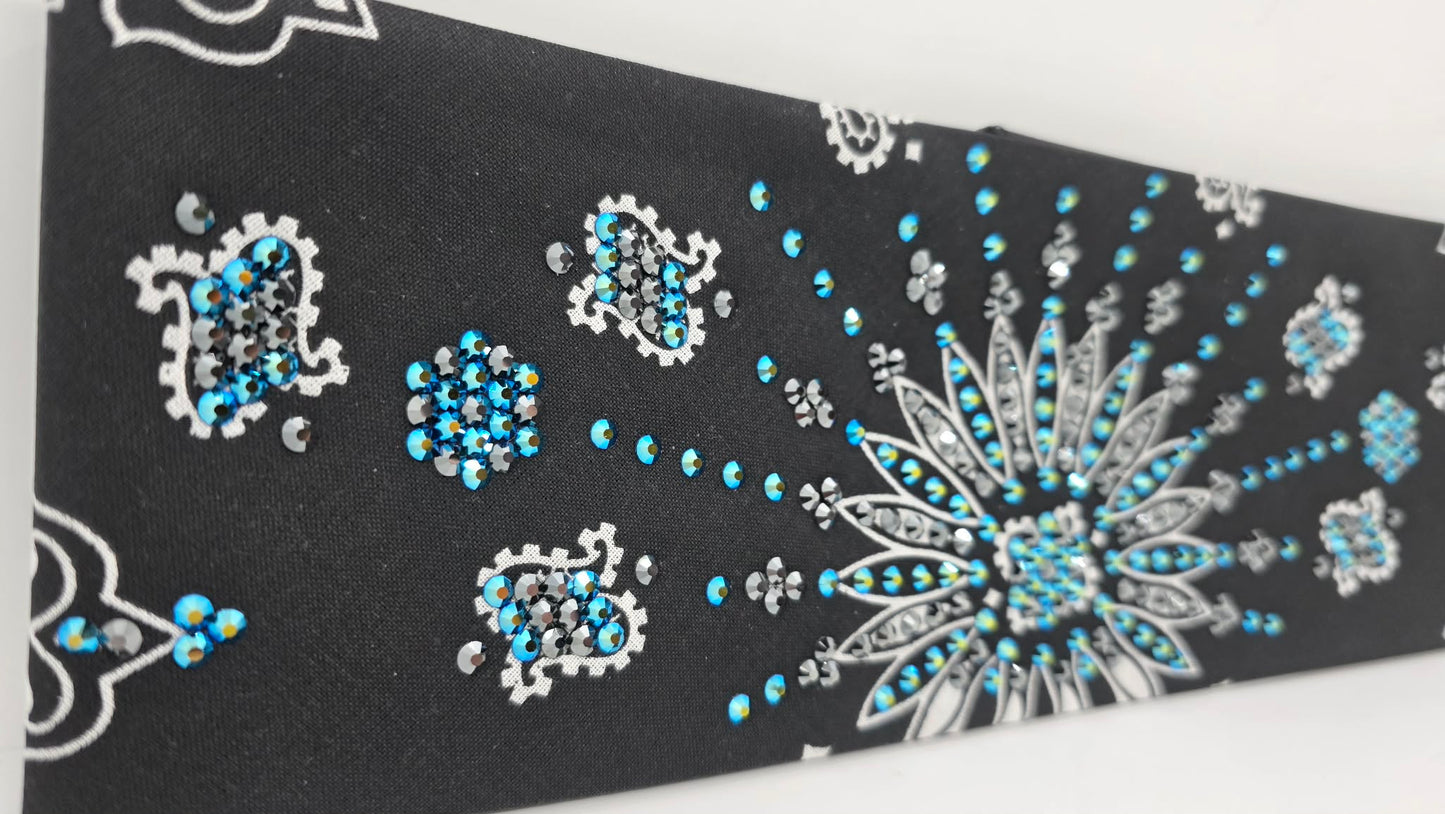 LeeAnnette Black Paisley Bandana with Jet Shimmer and Black Austrian Crystals (L40218)